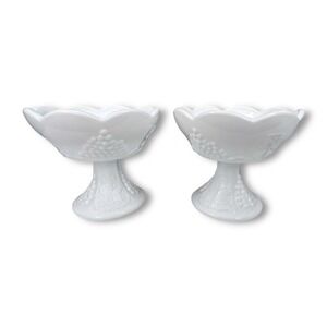 Vtg Indiana Glass Candleholders Colony Harvest White Milk Glass Set 2 Cottage